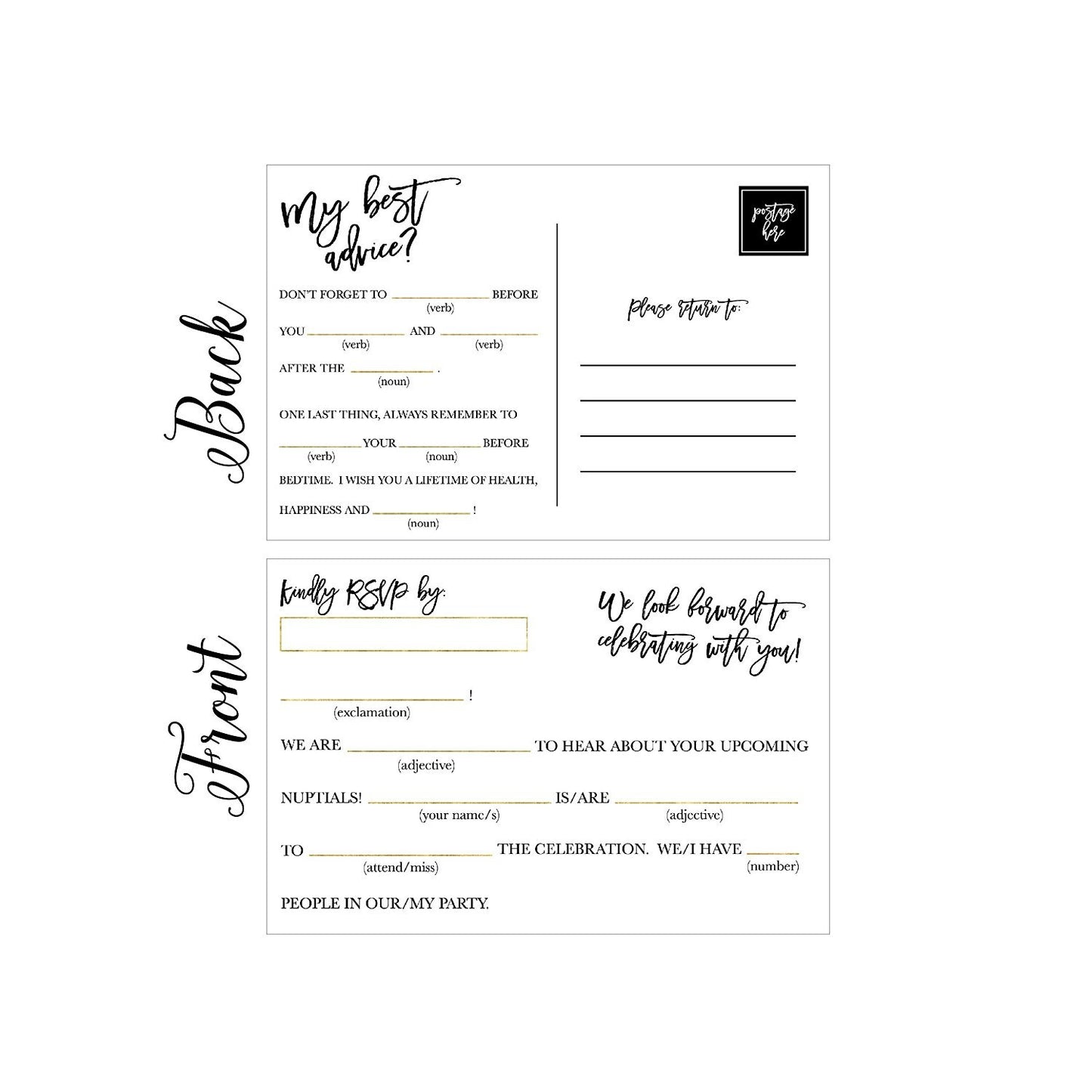 50 RSVP Cards, RSVP Postcards No Envelopes Needed, Response Card, Blank RSVP Funny Reply, RSVP for Wedding, Dinner, Baby Shower, Bridal Shower, Birthday, Engagement, Bachelorette Party Invitations