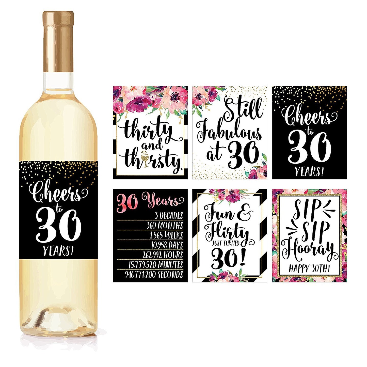 Birthday Milestones Wine Labels | Set of 6 | Party Supplies