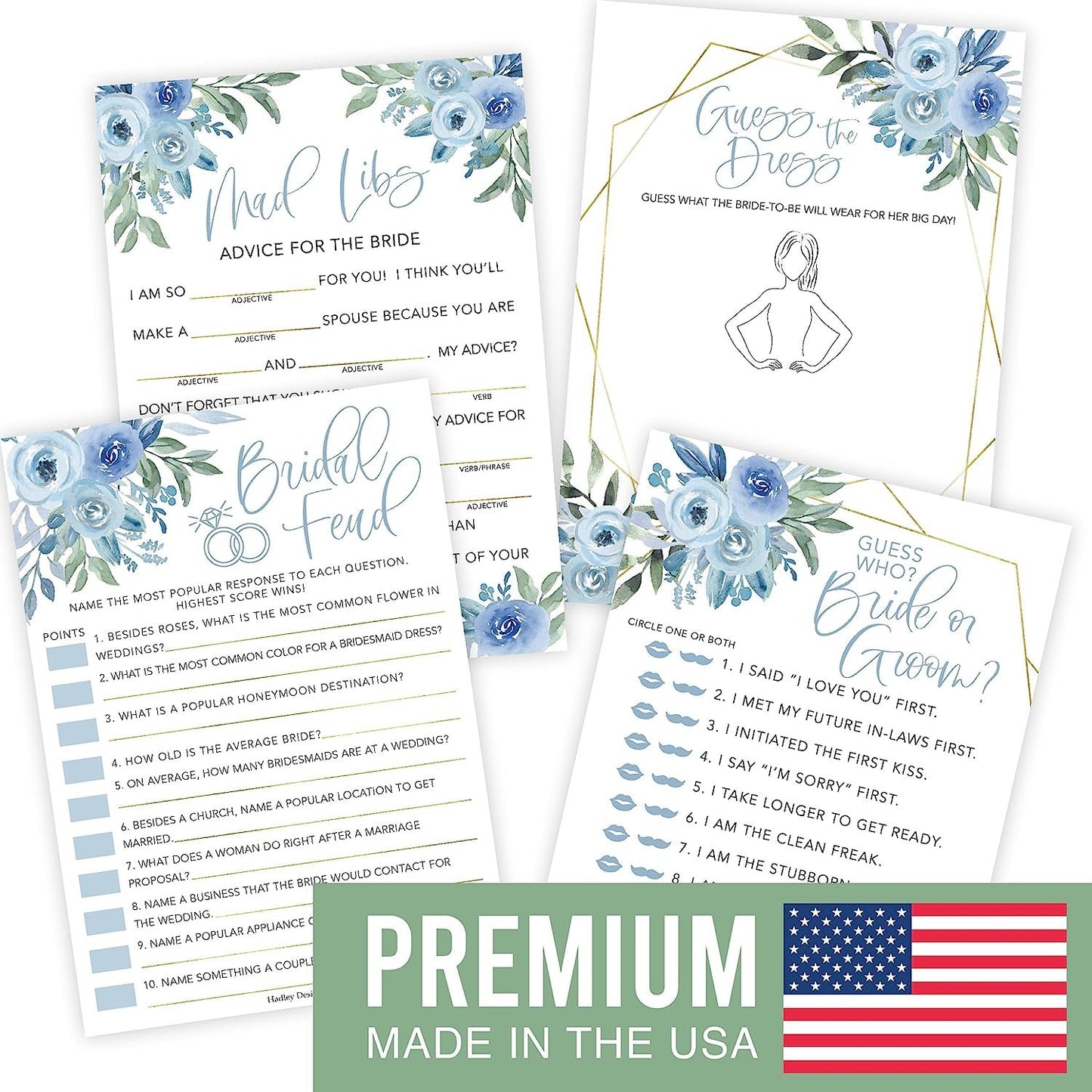 Mad Libs, Guess the Dress, Who Knows the Bride, and Find the Guest Games | Set of 40 | Bridal Shower Games