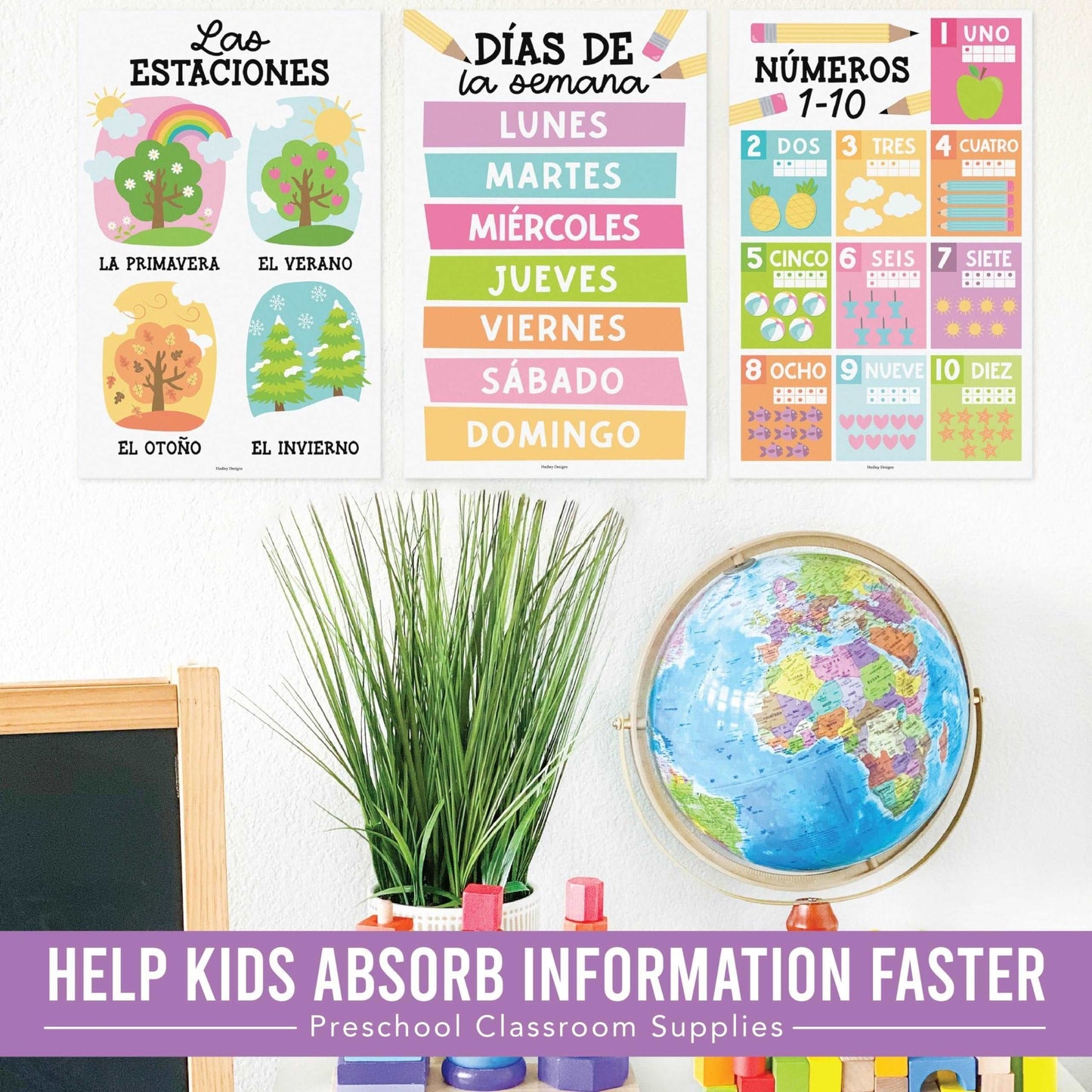 Colorful Pastel Spanish Posters | Set of 12 | Spanish Educational Supplies