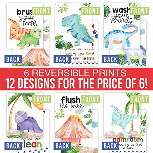 Dinosaur Bathroom Wall Art | Set of 6 | Home Decor