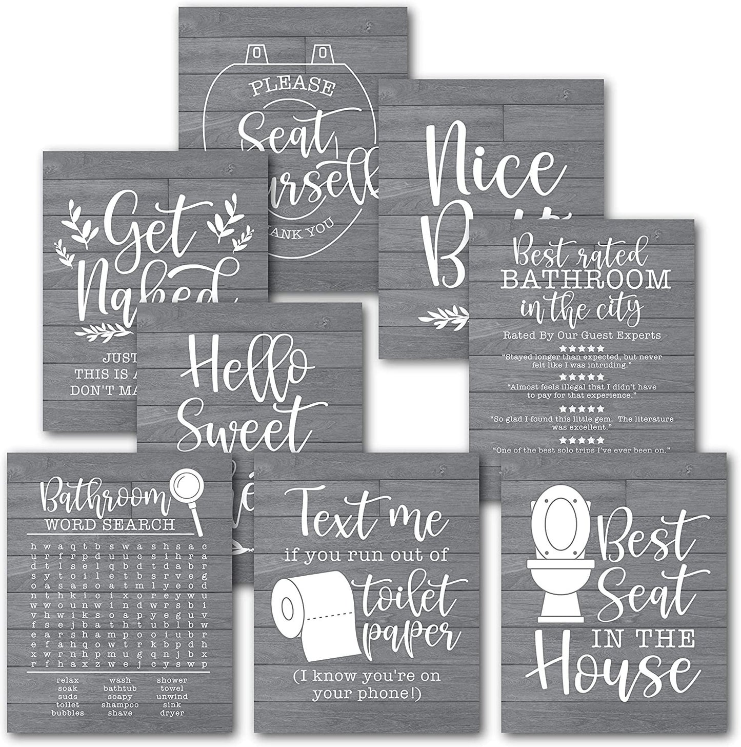 Farmhouse Funny Gray Wood Shark Bathroom Wall Art