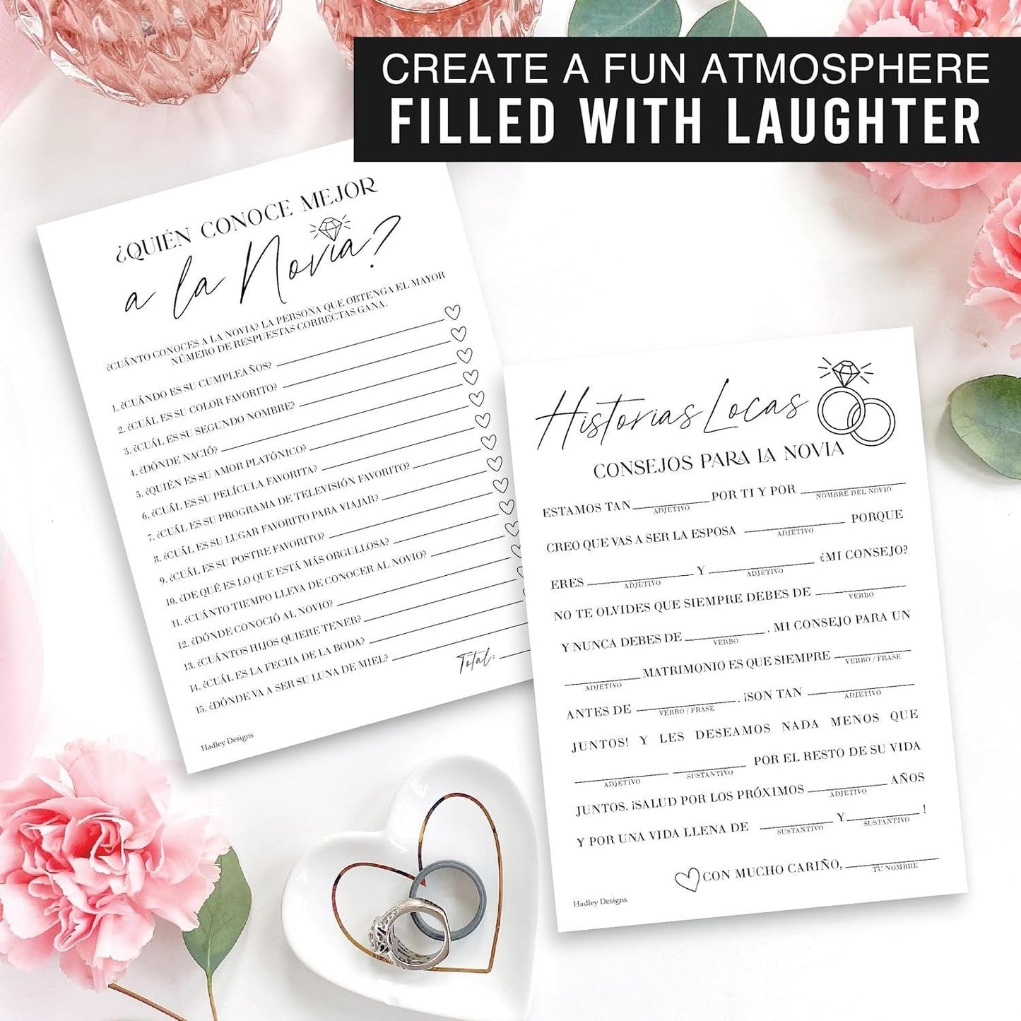 Mad Libs en español y Quién conoce mejor a la novia | Juego de 20 | Juegos para despedidas de soltera en español