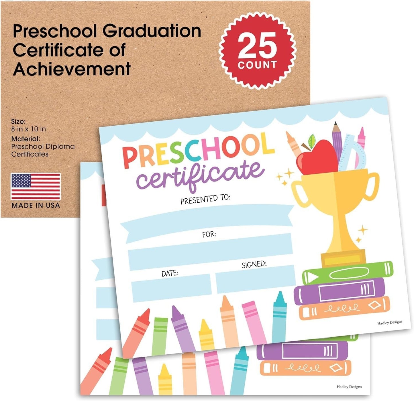 Colorful PreK Certificate of Achievement | Set of 25 | Awards