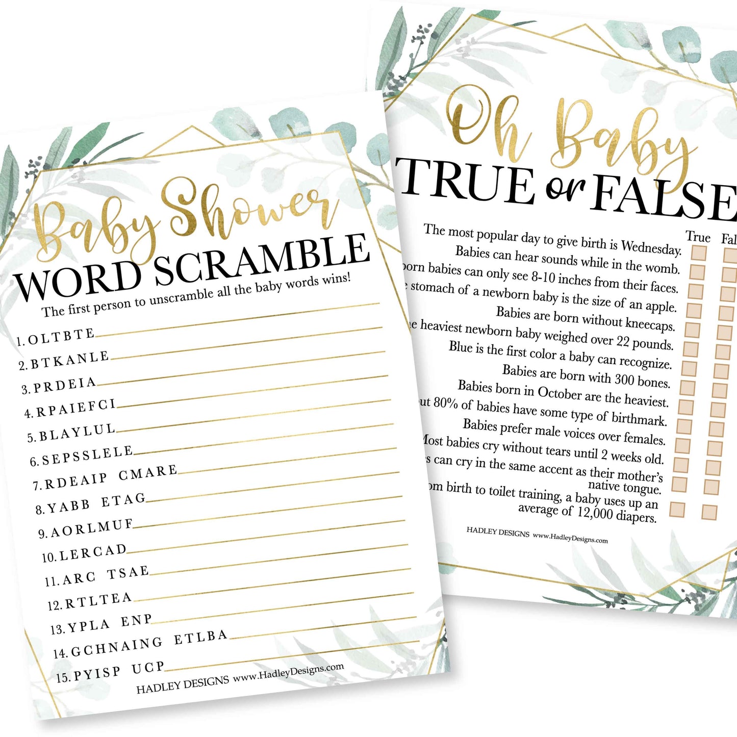 Word Scramble & True or False Games | Set of 25 | Baby Shower Games
