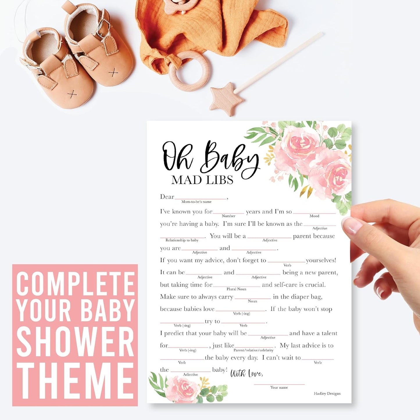 20 Floral Baby Shower Games For Girl - Hilarious Baby Shower Games Girl, Advice Cards Baby Shower Mad Libs Game Funny, Family Tradition Cards For Baby Shower, Baby Girl Baby Shower Games Funny