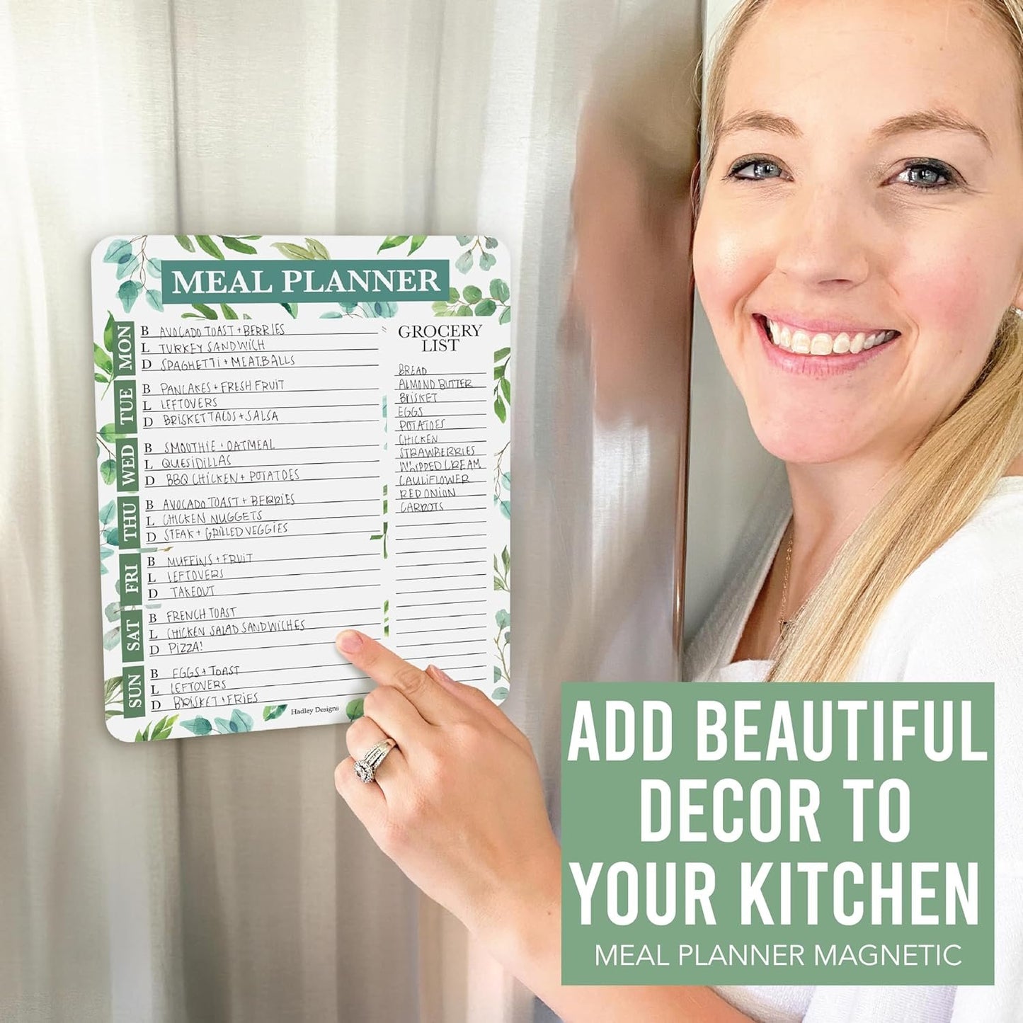 Greenery Weekly Dinner Menu Board For Kitchen - Magnetic Meal Planner For Refrigerator White Board Dry Erase, Weekly Menu Board For Fridge Whiteboard, Weekly Meal Planner Magnetic Fridge Whiteboard