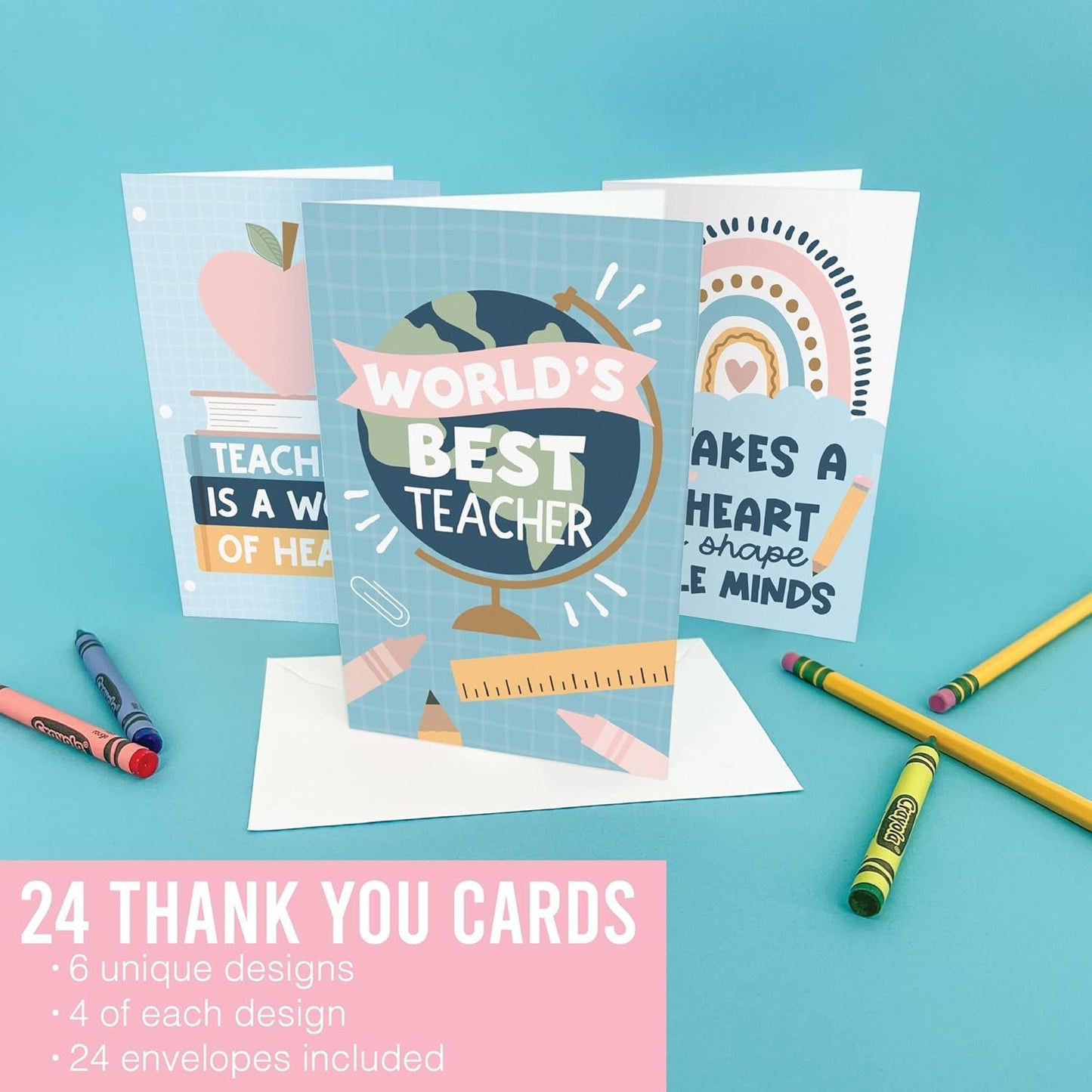 24 Boho Rainbow Teacher Thank You Cards From Student - Teacher Gift Card Teacher Appreciation Cards Bulk, Thank You Teacher Cards From Student, Bulk Thank You Cards For Teachers Appreciation Cards