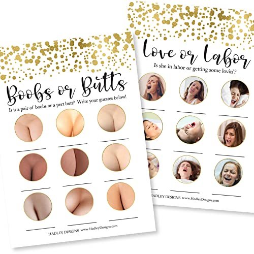 Love or Labor | Boobs or Butts | Set of 25 | Baby Shower Games