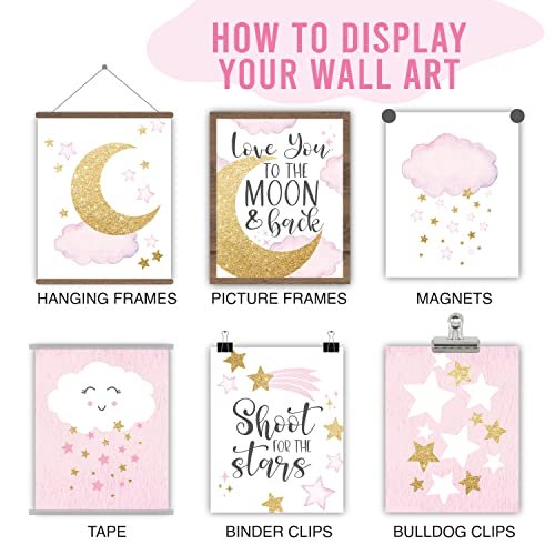 Pink and Gold Children's Wall Art | Set of 6 | Nursery Decor