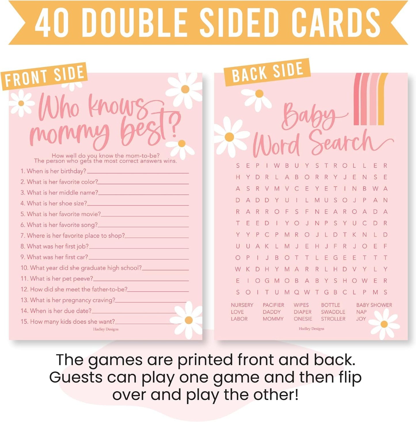 40 Retro Baby Shower Games For Girl - Baby Games For Baby Shower Bingo Game Girl, Who Knows Mommy Best Baby Shower Game, Baby Girl Baby Shower Word Search Game, Advice Cards Baby Shower Mad Libs Game