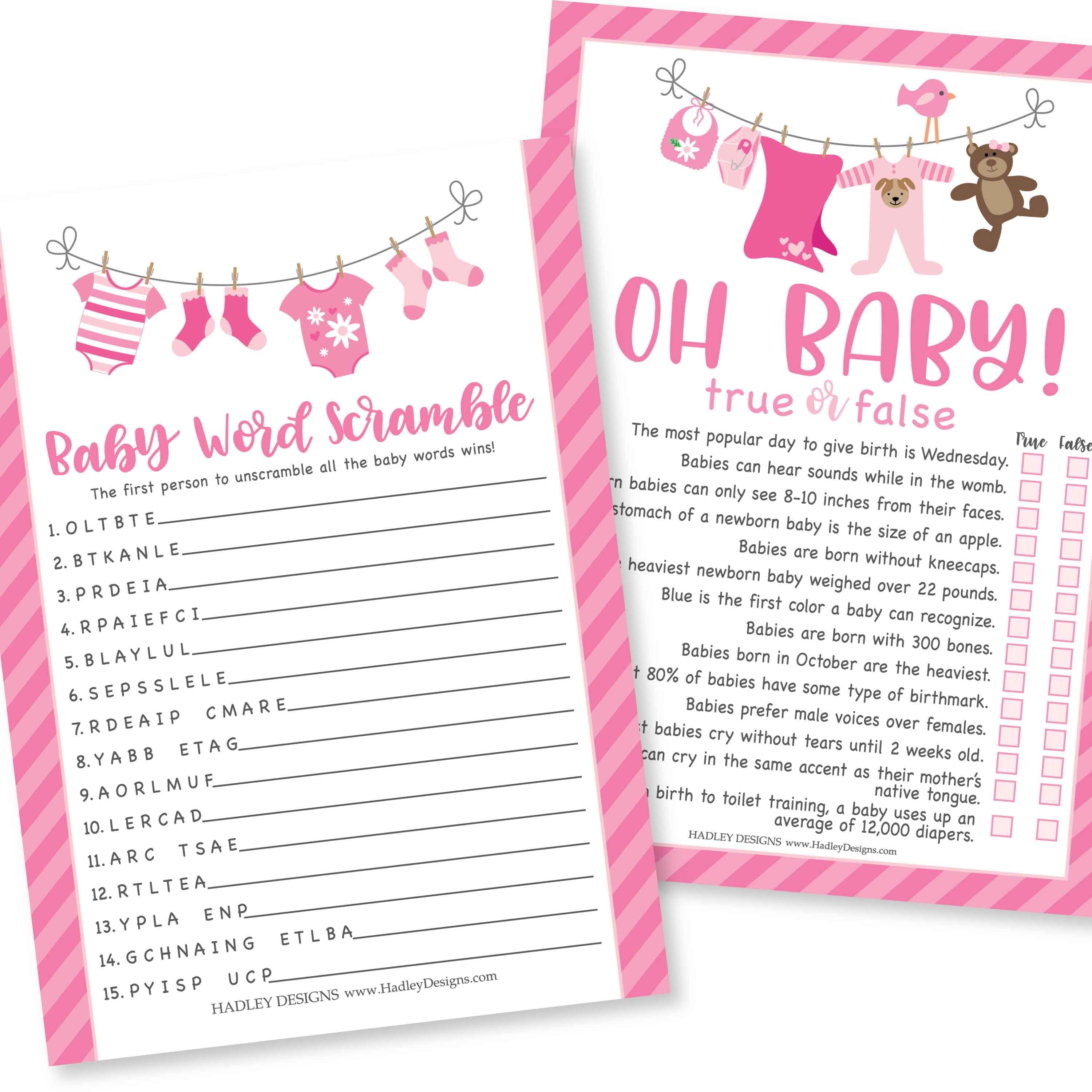 Word Scramble & True or False Games | Set of 25 | Baby Shower Games