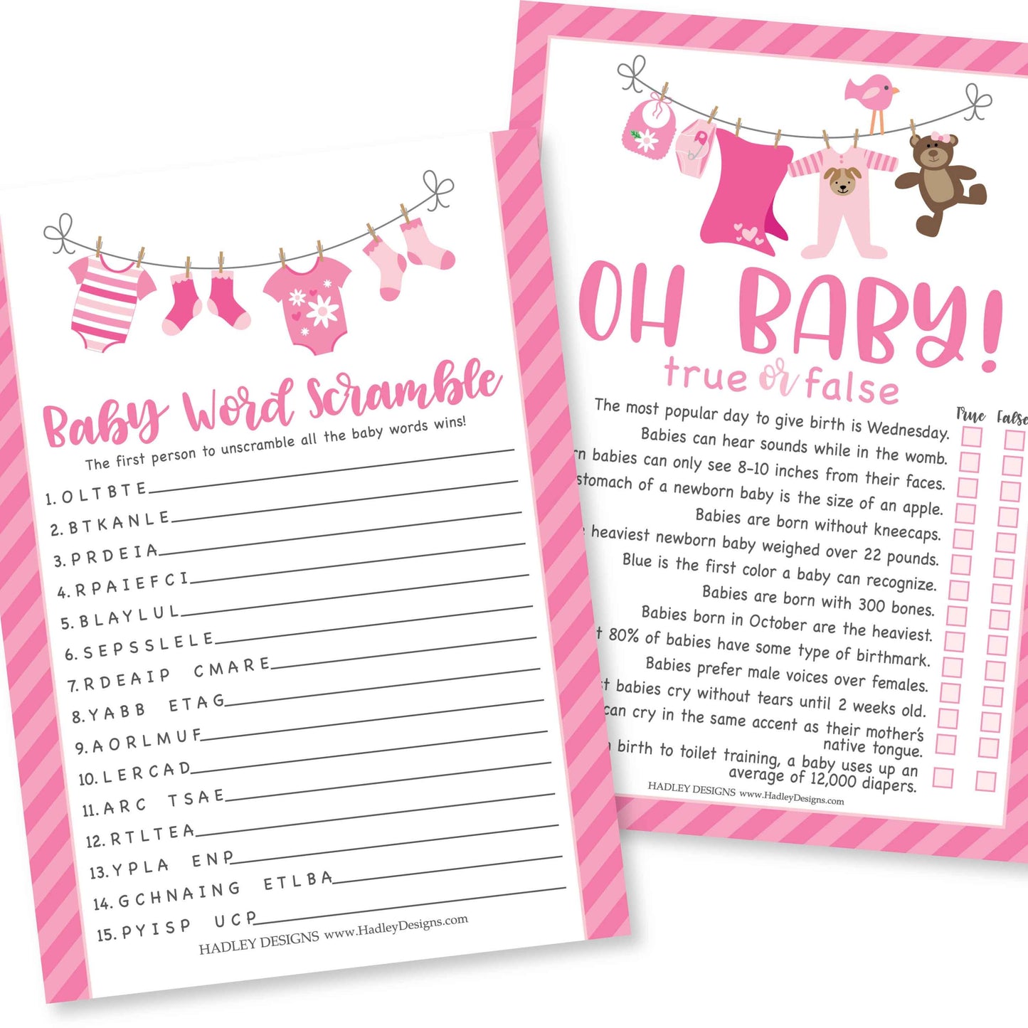 Word Scramble & True or False Games | Set of 25 | Baby Shower Games