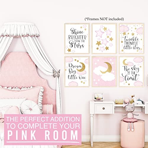 Pink and Gold Children's Wall Art | Set of 6 | Nursery Decor