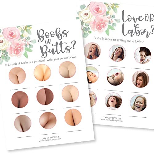 Love or Labor | Boobs or Butts | Set of 25 | Baby Shower Games