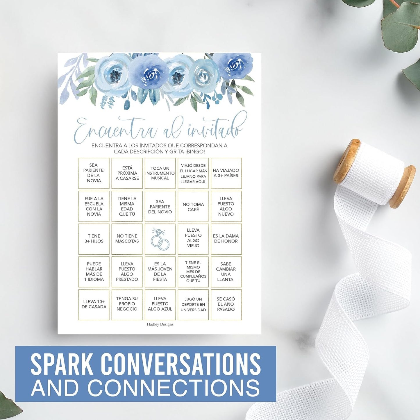 Dusty Blue Spanish Bridal Shower Games 20 Guests - Juegos Para Despedida De Soltera En Español, Wedding Shower Games, Bridal Shower Bingo In Spanish, Popular Bridal Shower Games Spanish Edition