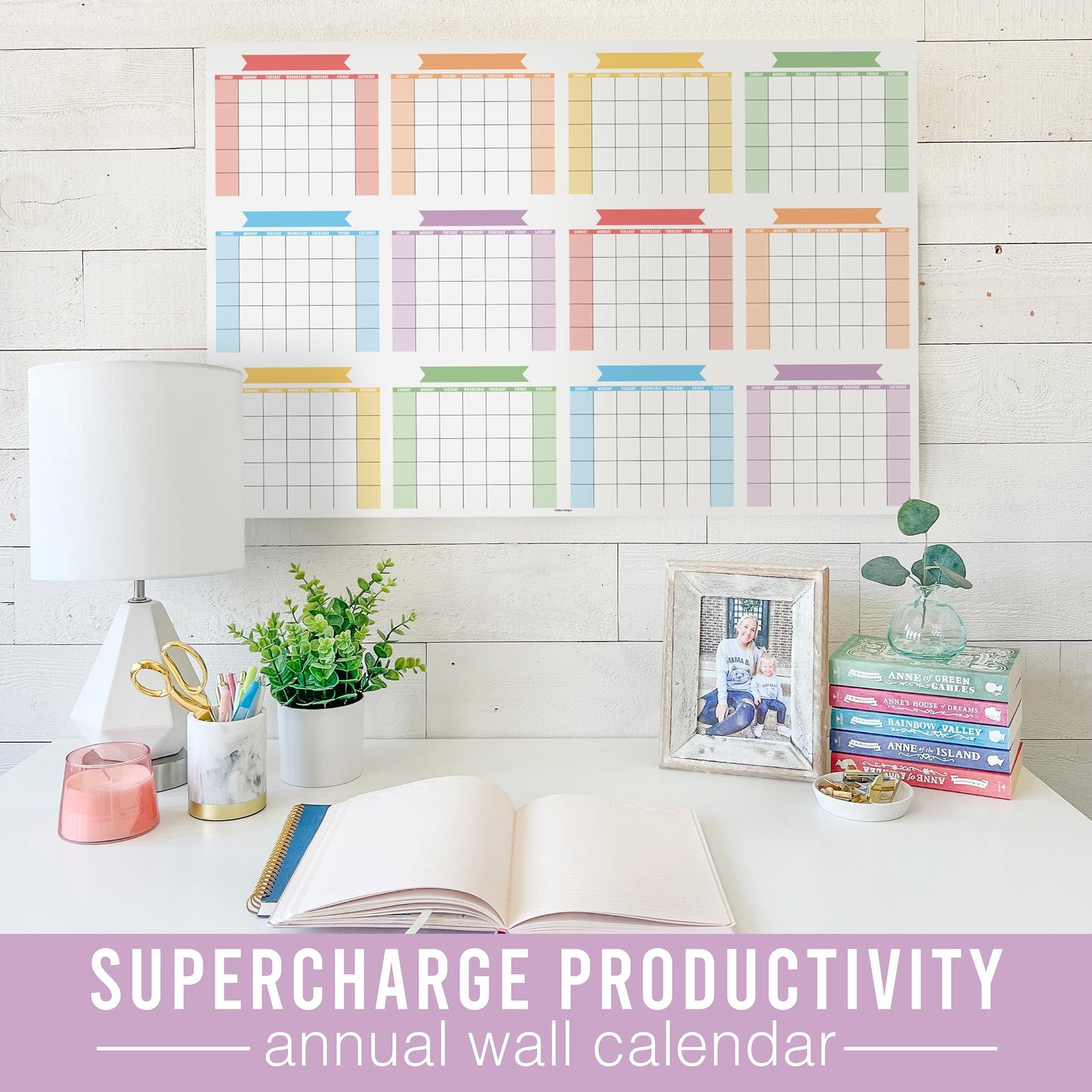 Colorful Undated Yearly 12-Month Calendar | Dry Erase | Calendars & Planners