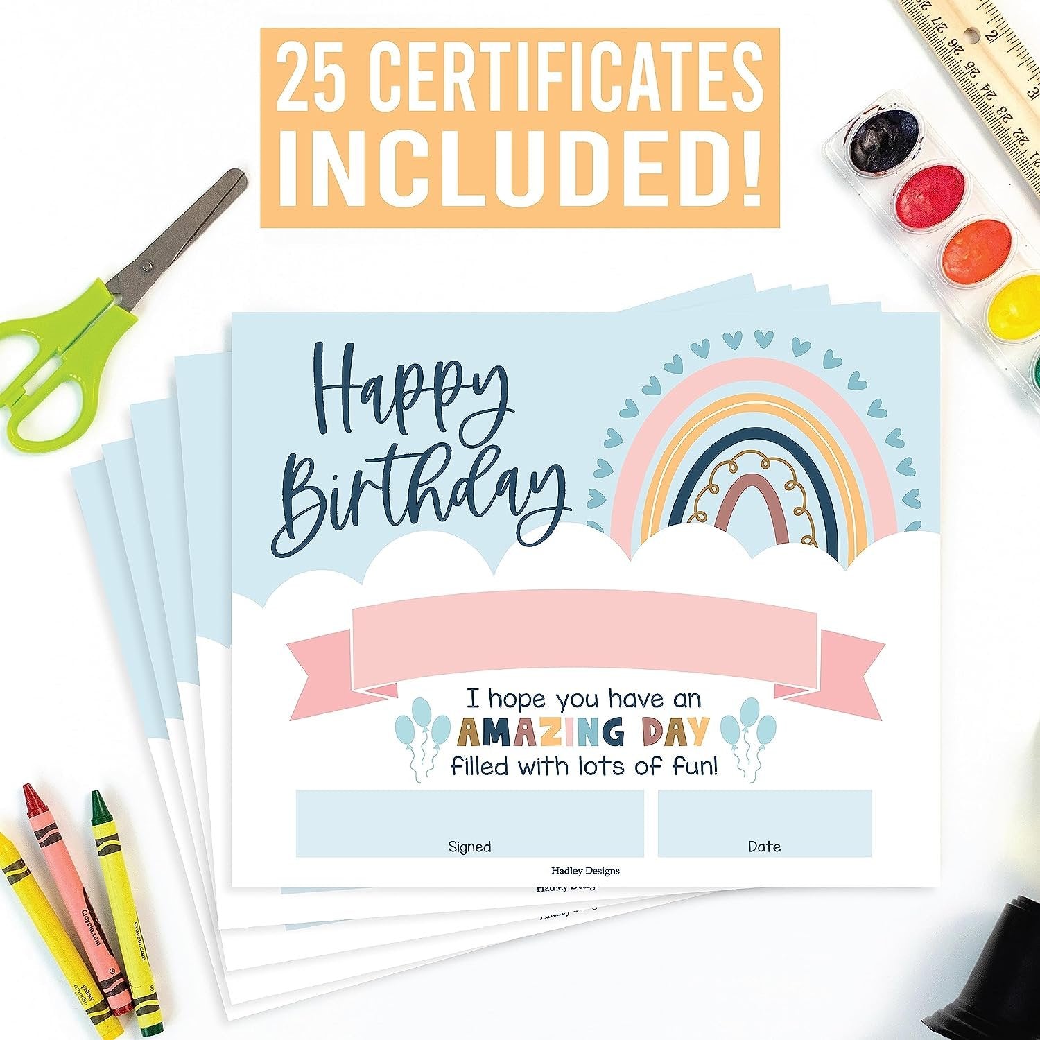 Birthday Certificates, Boho Pack of 25