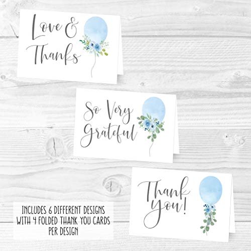 Blue Balloon Folded Thank You Cards | Set of 24 | Baby Shower