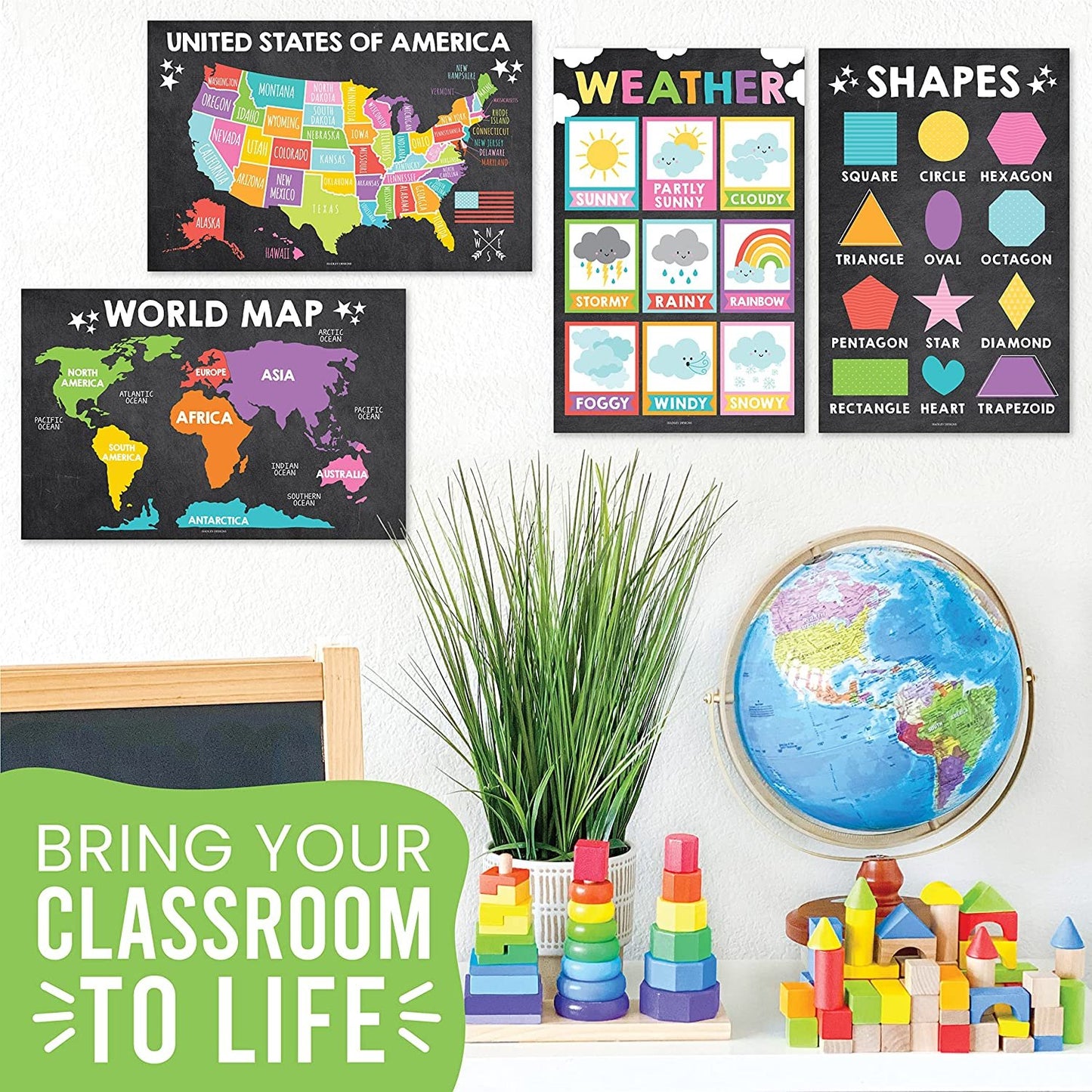 Colorful Chalk Educational Posters | Set of 16 | Classroom Supplies