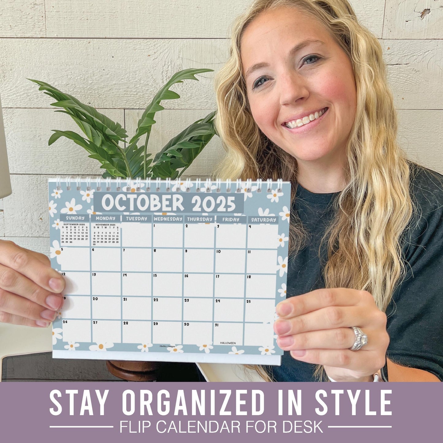 Daisy Small Desk Calendar | 2025-2026 | Standing Flip Calendar