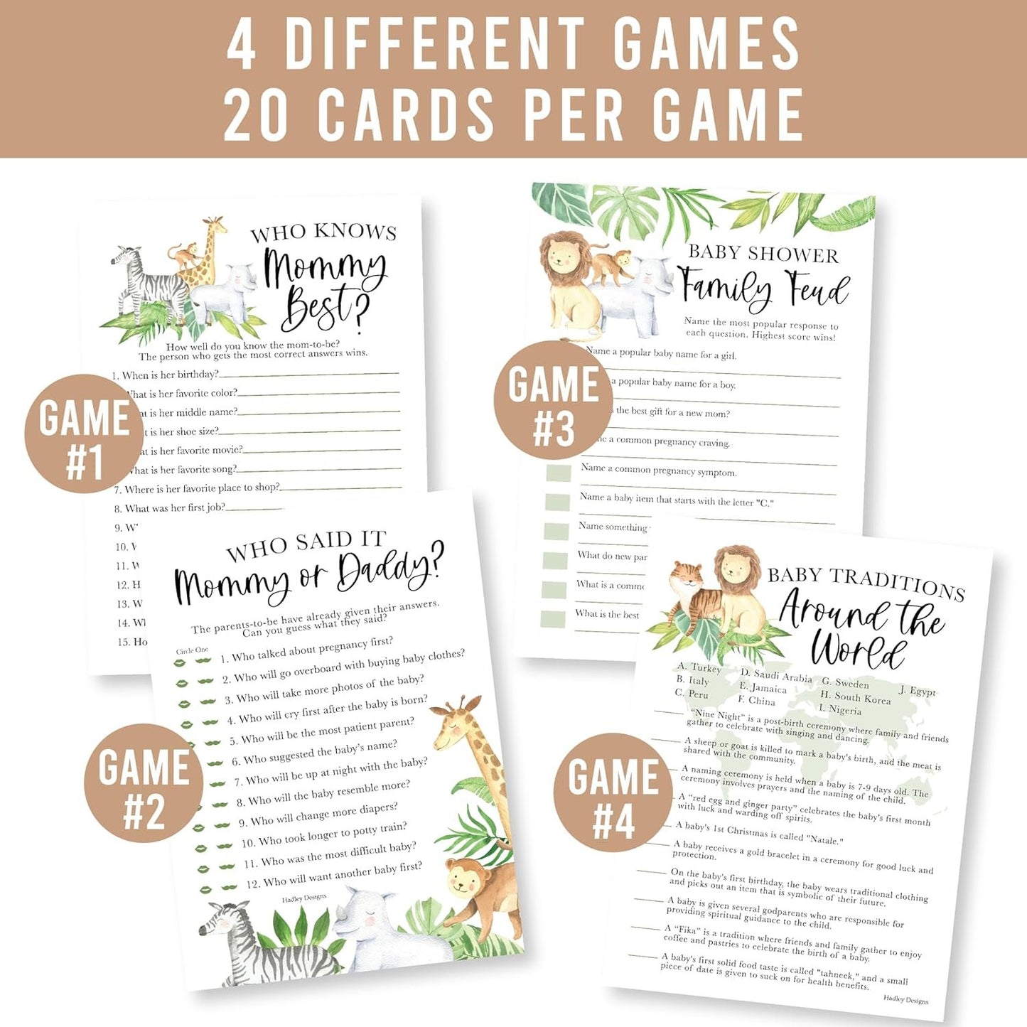 40 Safari Baby Shower Games Gender Neutral - Who Knows Mommy Best Baby Shower Game, Guess Who Mommy Or Daddy Baby Shower Game, Baby Games For Baby Shower Family Feud Game, Baby Shower Tradition Cards