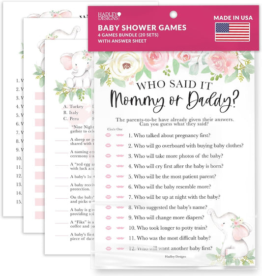 40 Elephant Baby Shower Games For Girl - Who Knows Mommy Best Baby Shower Game, Guess Who Mommy Or Daddy Baby Shower Game, Baby Games For Baby Shower Family Feud Game, Girl Baby Shower Tradition Cards