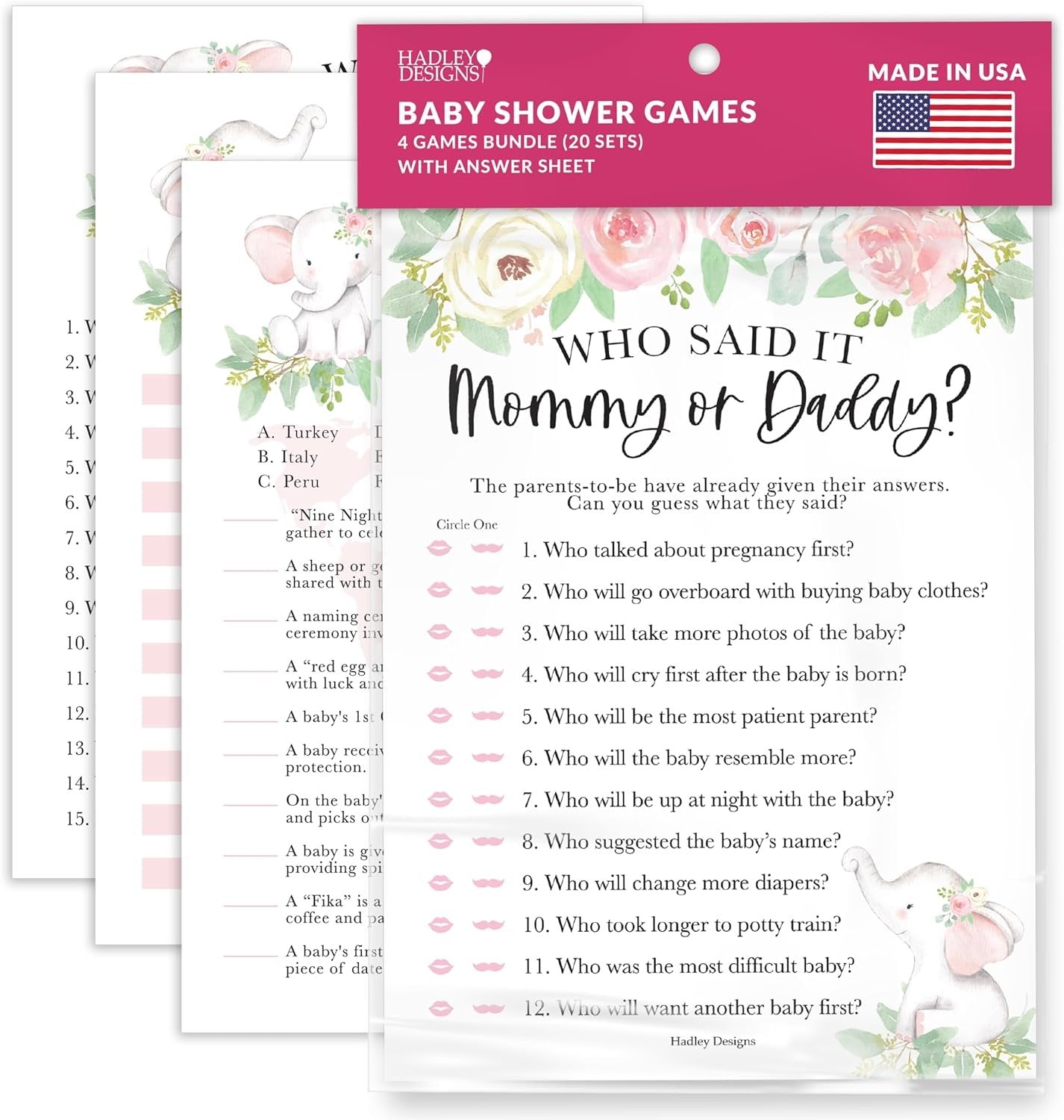 40 Elephant Baby Shower Games For Girl - Who Knows Mommy Best Baby Shower Game, Guess Who Mommy Or Daddy Baby Shower Game, Baby Games For Baby Shower Family Feud Game, Girl Baby Shower Tradition Cards