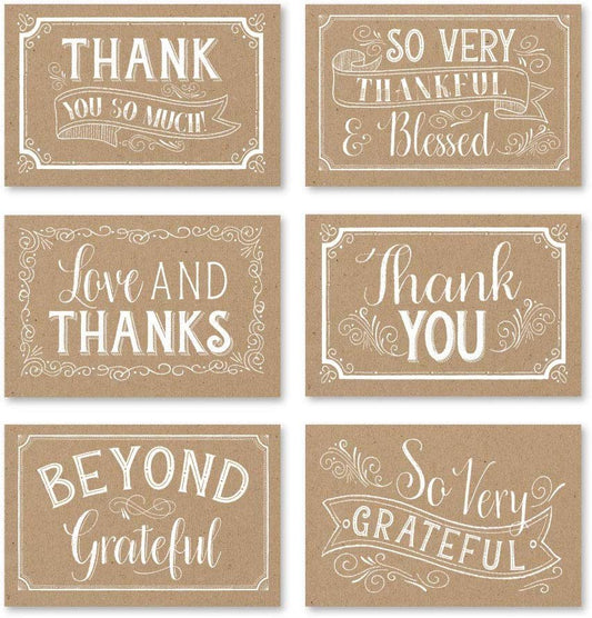 24 Rustic Kraft Thank You Note Cards With Envelopes, Great For Adult Funeral Sympathy or Gift Gratitude Supplies For Grad, Birthday, Baby or Vintage Rustic Bridal Wedding Shower For Boy or Girl Kid