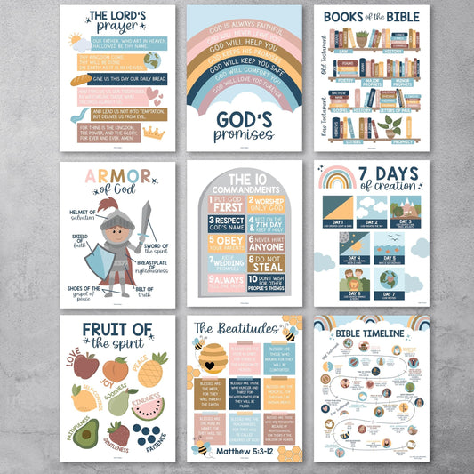 Boho Bible Posters| Set of 9 | Sunday School Classroom