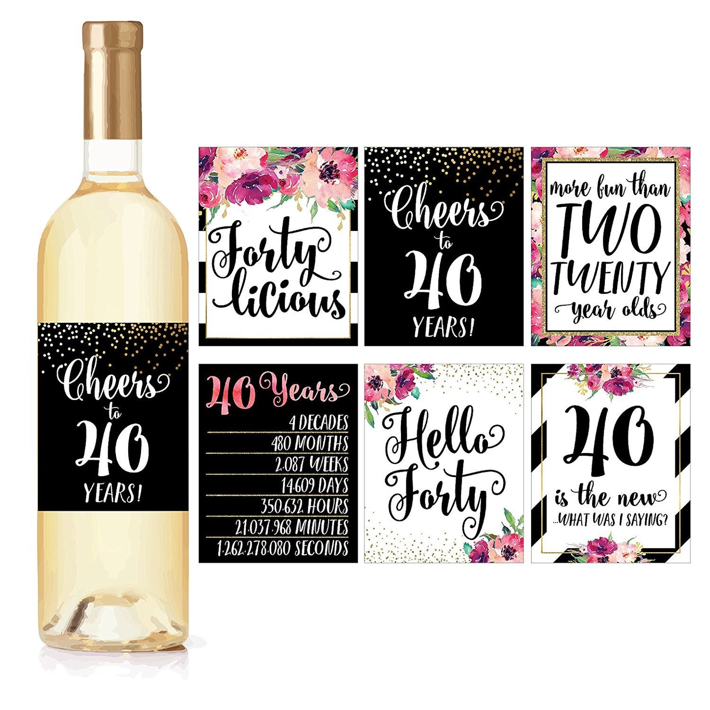 Birthday Milestones Wine Labels | Set of 6 | Party Supplies