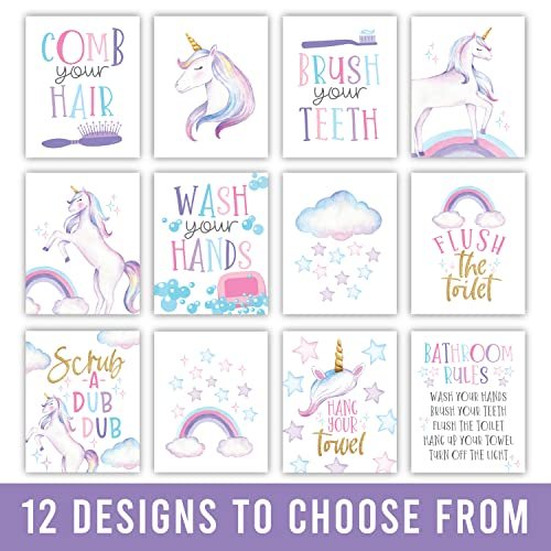 Unicorn Bathroom Wall Art | Set of 6 | Home Decor