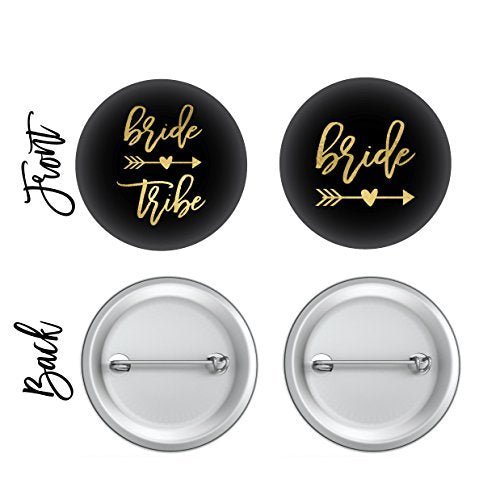 Black & Gold Bridal Party Pins | Set of 10 | Wedding Supplies