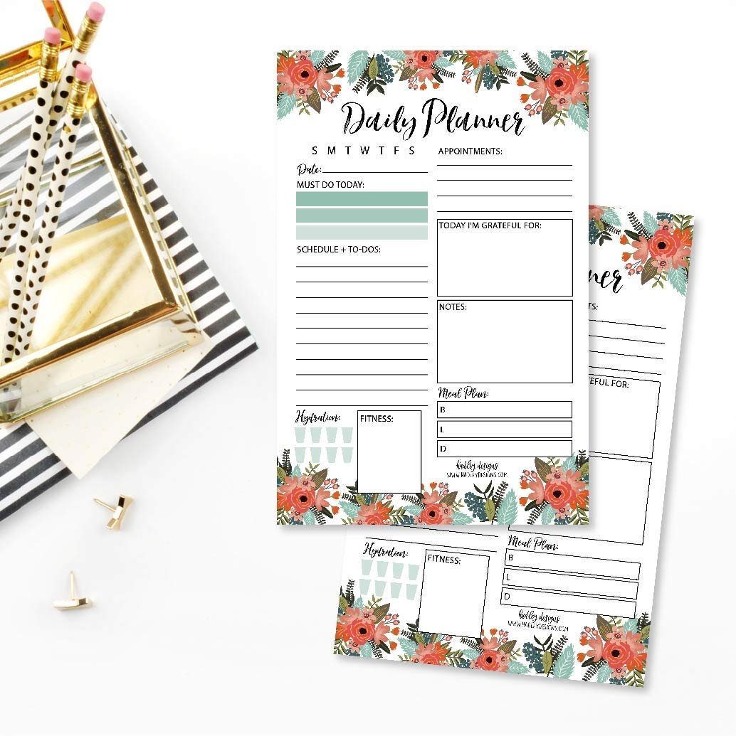 Floral Undated Daily Task Planner to do List Pad, School Family Life Work Personal Productivity Notepad, Day Schedule Organizer, Cute Birthday Gift Idea, Fitness Goal Habit Tracker 50 Tear Off Pages