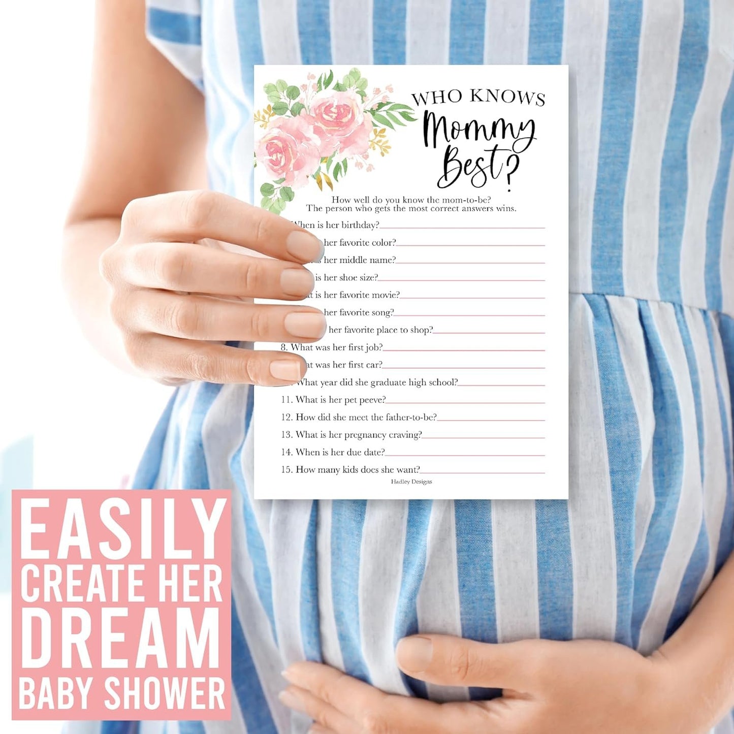 20 Floral Baby Shower Games for Girl - Hilarious Baby Shower Games Girl, Who Knows Mommy Best Baby Shower Game Card, Baby Games for Baby Shower Games Dad Jokes, Baby Girl Baby Shower Games Funny