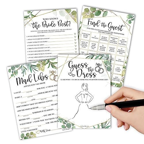 Mad Libs, Guess the Dress, Who Knows the Bride, and Find the Guest Games | Set of 40 | Bridal Shower Games