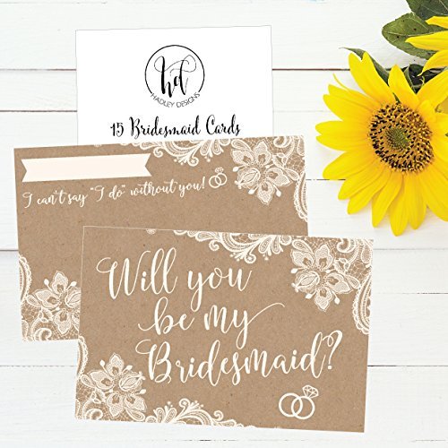 Kraft Lace Bridesmaid Proposal Cards | Set of 15 | Wedding Supplies