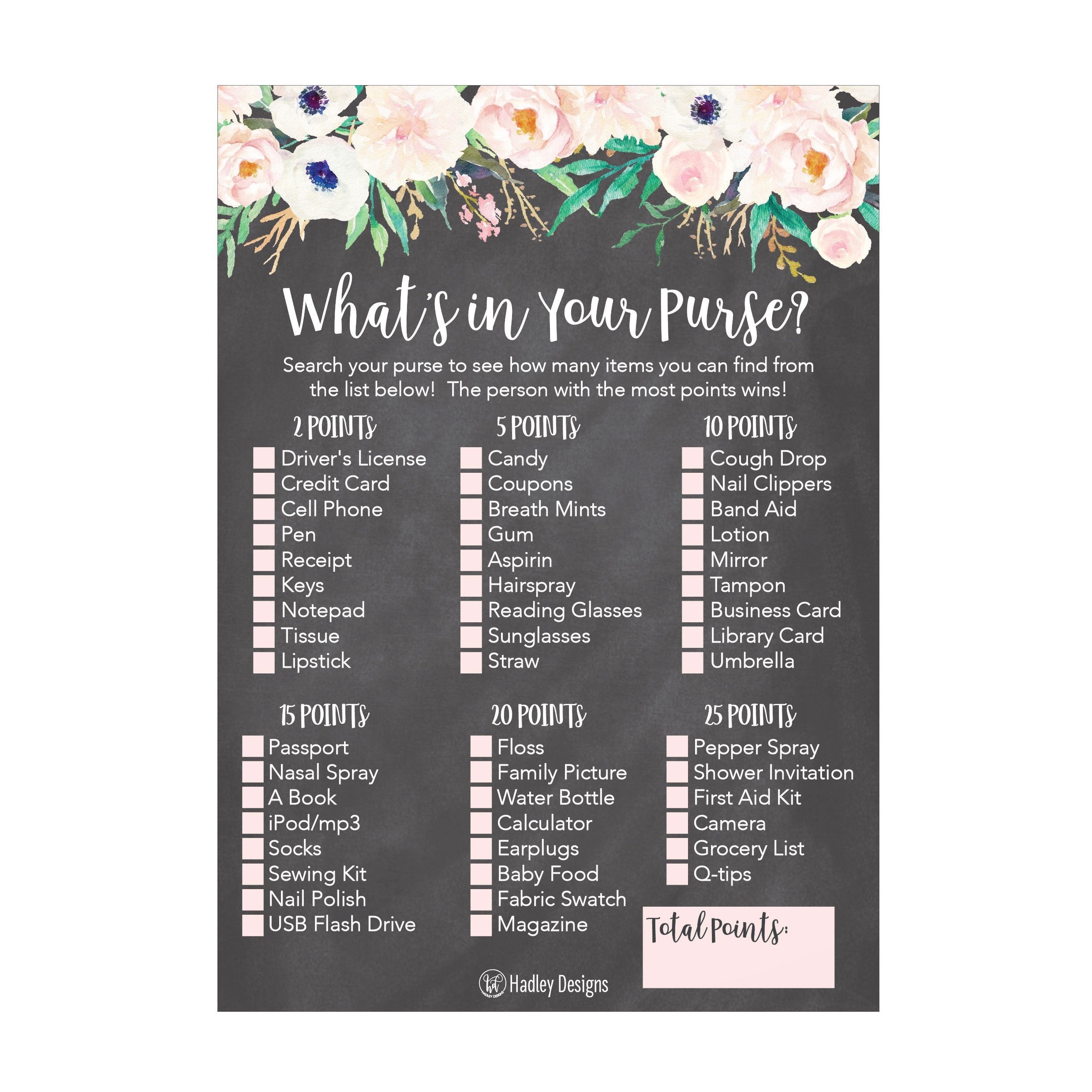 What's In Your Purse Bridal Bridal Shower Game | Set of 25 | Wedding Supplies