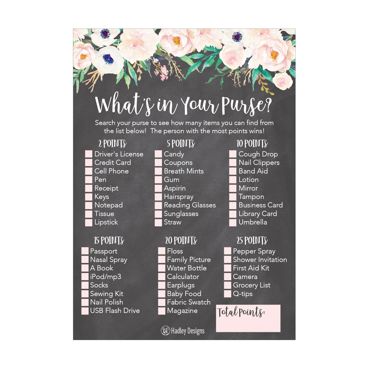 What's In Your Purse Bridal Bridal Shower Game | Set of 25 | Wedding Supplies