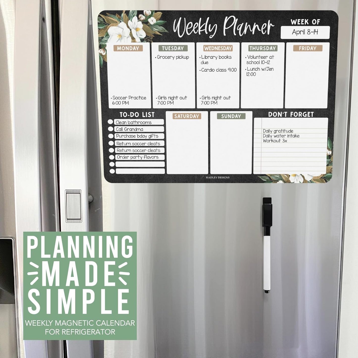 Floral Fridge Weekly Calendar | Magnetic & Dry Erase | Calendars & Planners