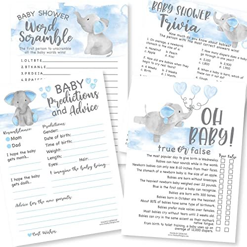 Word Scramble, True or False, Predictions, Trivia Baby Shower Games | Set of 50