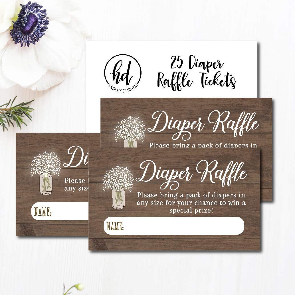 25 Rustic Wood and Floral Baby Shower Diaper Raffle Ticket