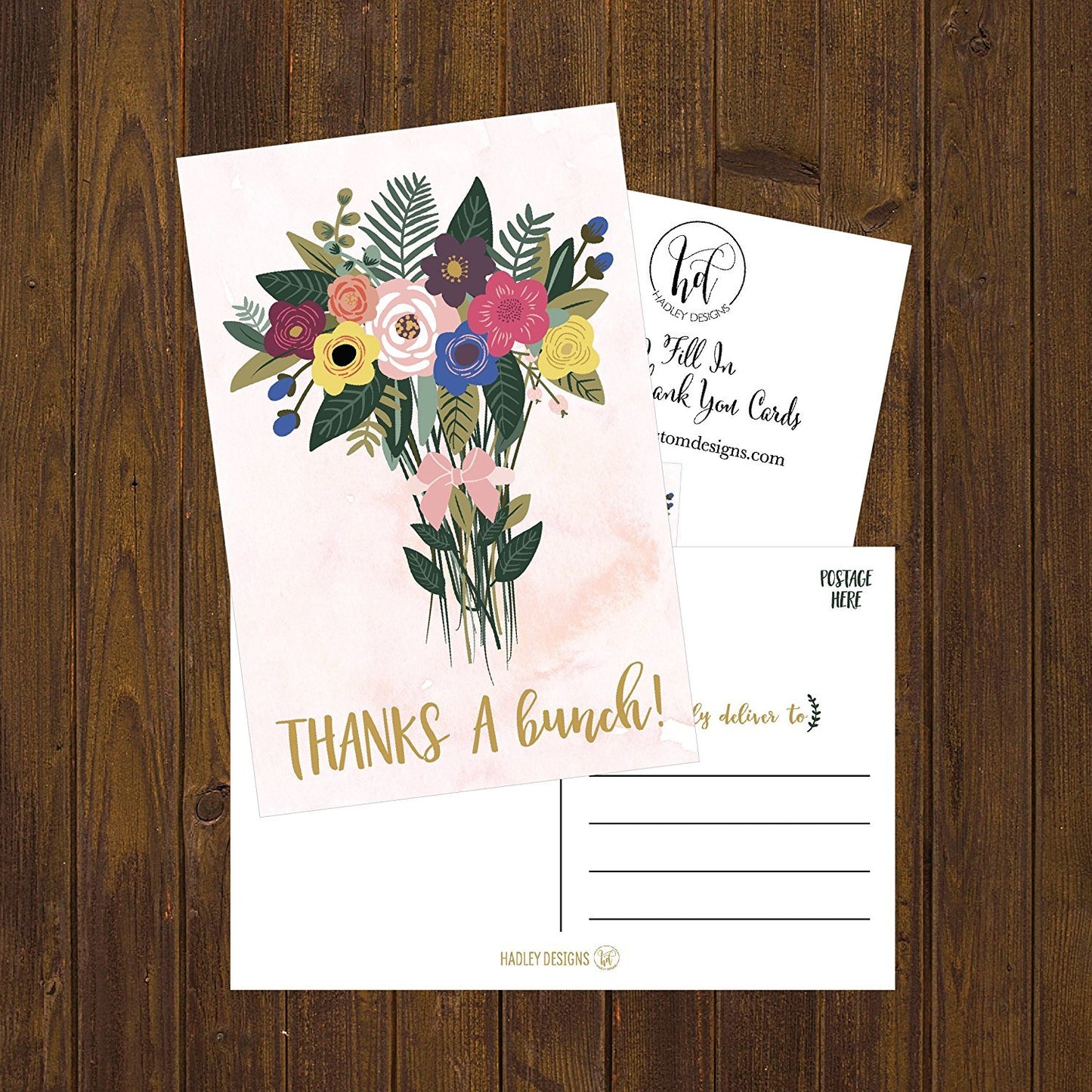 50 4x6 Watercolor Floral Thank You Postcards Bulk, Modern Cute Boho Flower Blank Thanks Note Card Stationery For Wedding Bridesmaid Bridal or Baby Shower, Teachers, Appreciation, Religious, Business