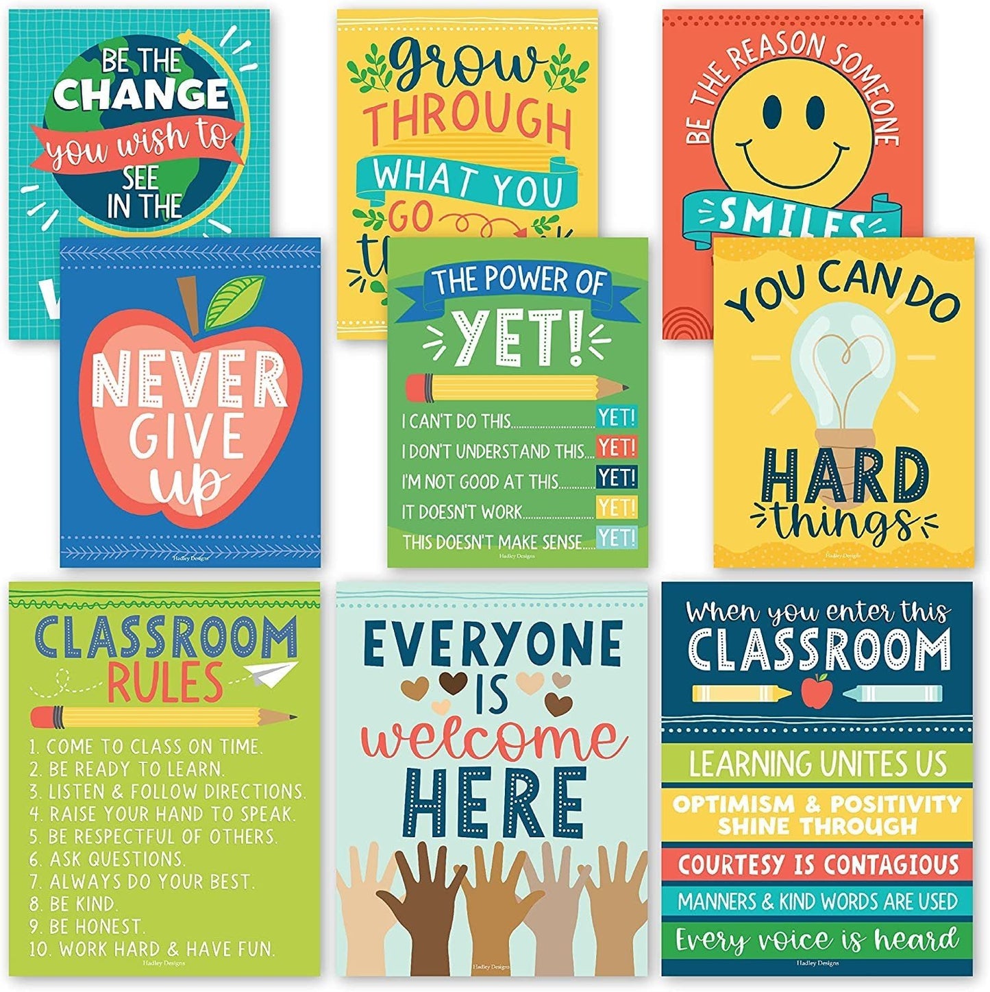 Colorful Bright Classroom Motivational Posters | Set of 9 | Educational Supplies