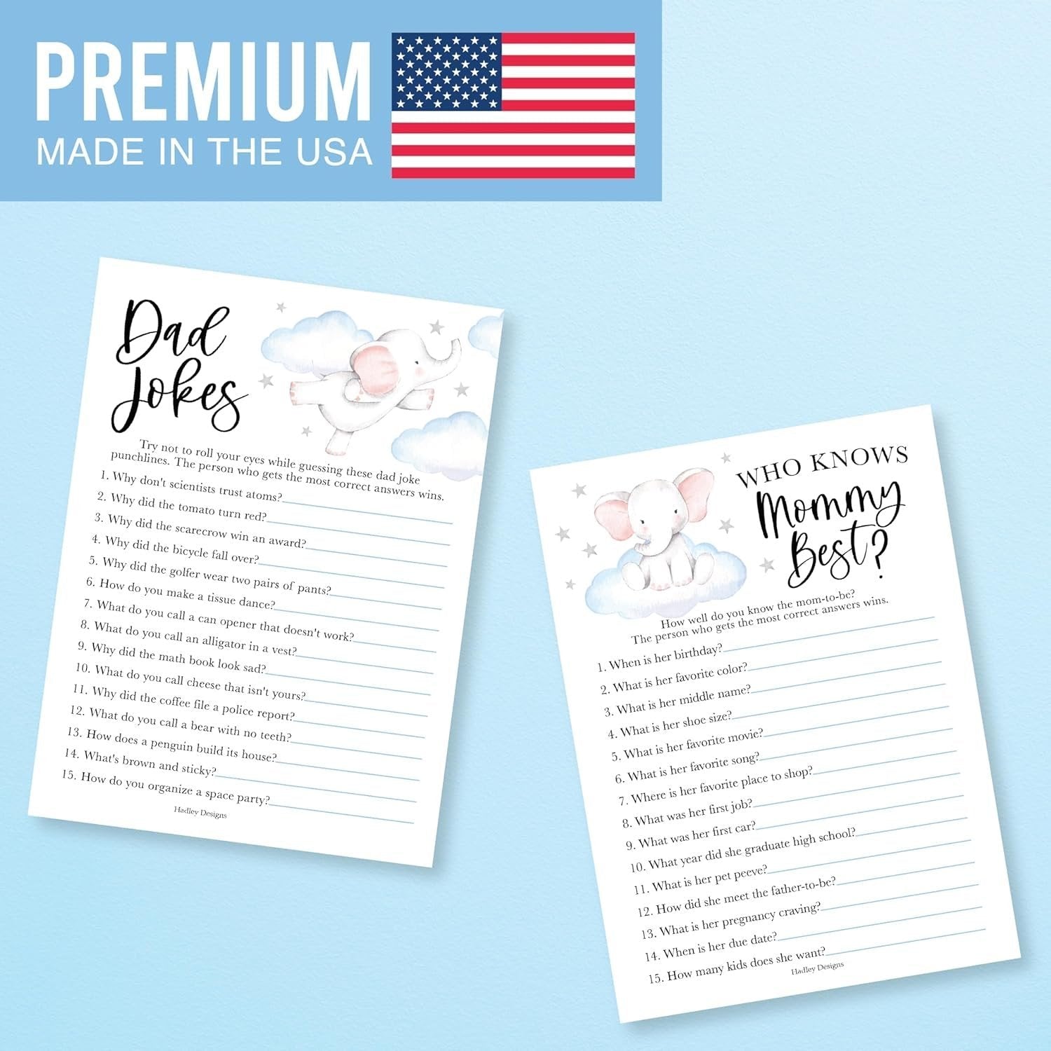 Who Knows Mommy Best & Dad Jokes Games | Set of 20 | Baby Shower Games