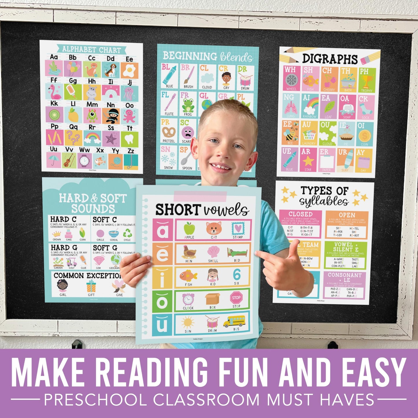 Colorful Bright Phonics & Vowel Posters | Set of 9 | Educational Posters