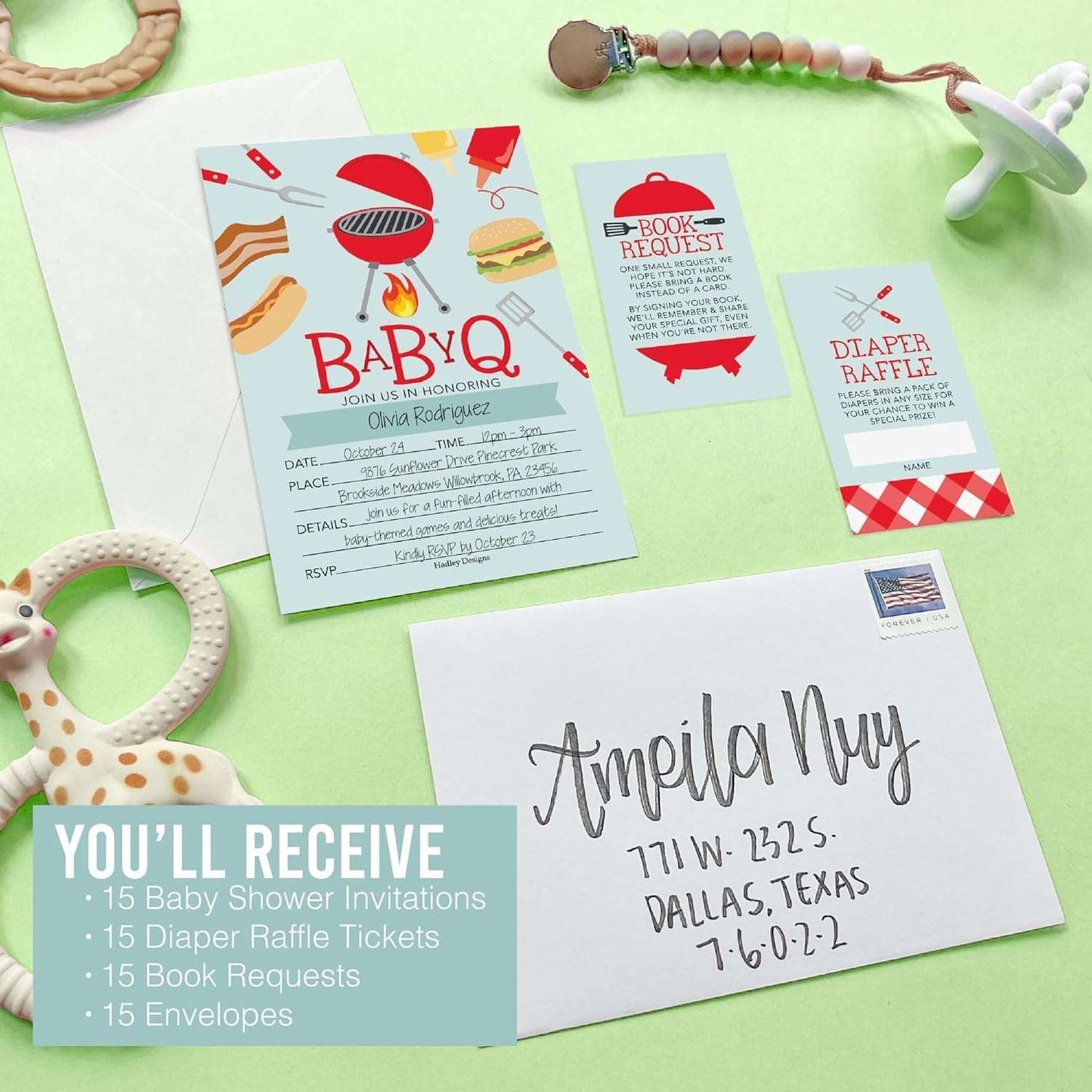 15 BBQ Baby Shower Invitations Gender Neutral - Baby Shower Invitations For Girl, Boy Baby Shower Invites For Boy, Baby Boy Shower Invitations, Baby Girl Baby Shower Invitations With Envelopes