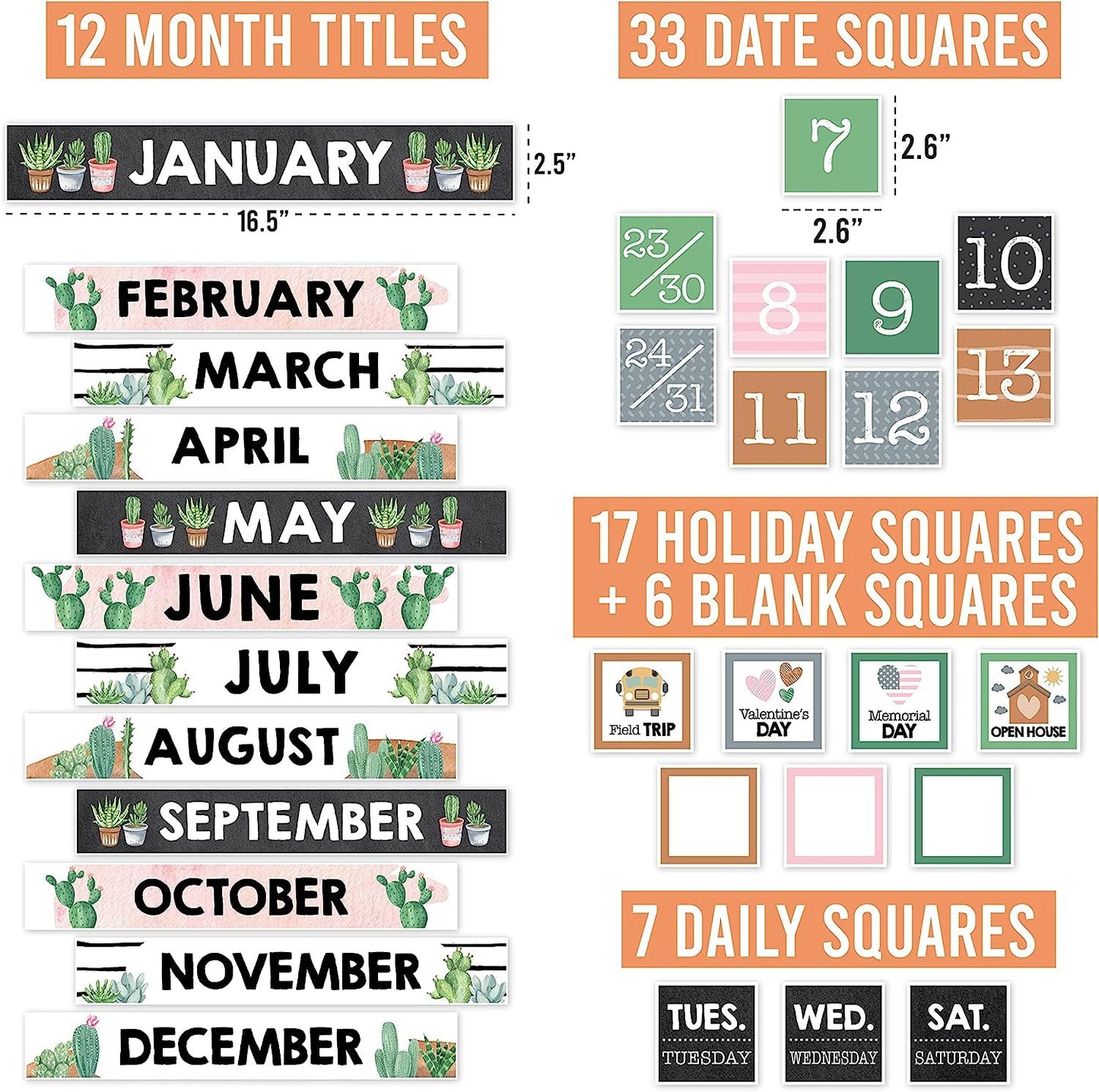 Cactus Classroom Calendar Set Bulletin Board Sets for Teachers - Bulletin Board Calendar for Classroom, School Calendar for Classroom, Classroom Calendar Bulletin Board Set for Classroom Decorations