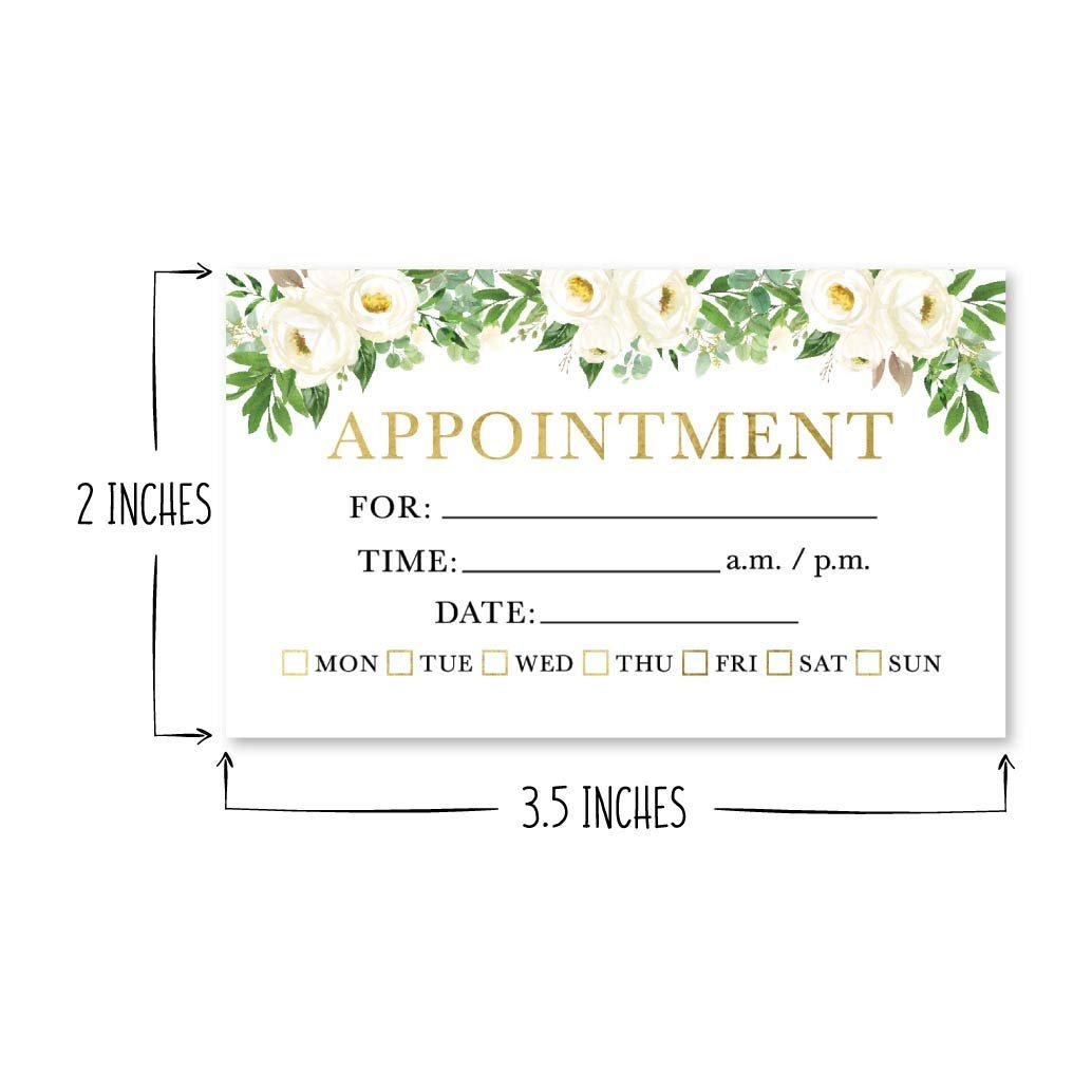 50 White Floral Appointment Reminder Cards, Next Apt. With Medical Doctor, Dental, Salon, Therapy, Dog Grooming, Cleaning Business, Flower Custom Personalized Blank Recall Service Reminder Notes