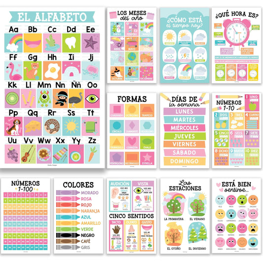 Colorful Pastel Spanish Posters | Set of 12 | Spanish Educational Supplies